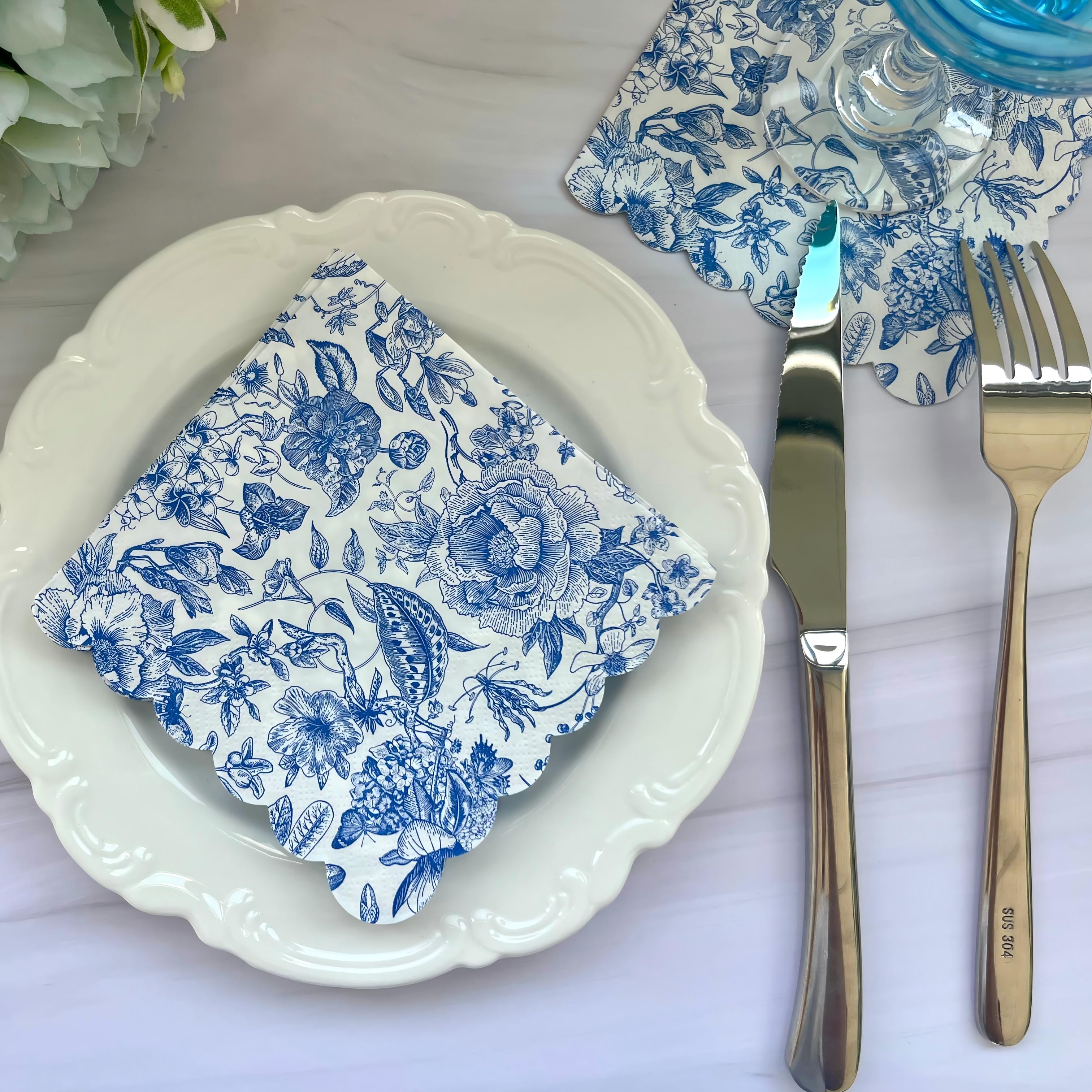 Servilletas de papel florales azules Servilletas de almuerzo con flores vintage